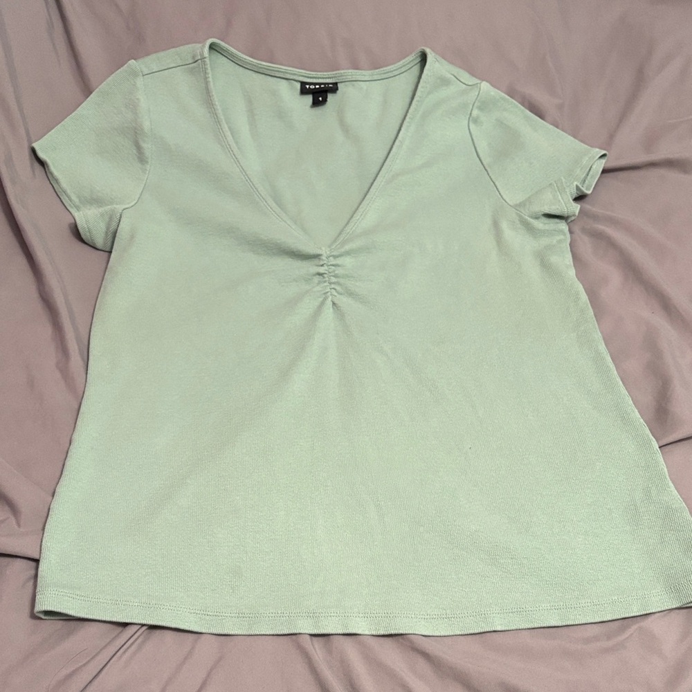 torrid Sage Green Ruched V-Neck Short Sleeve Tee
